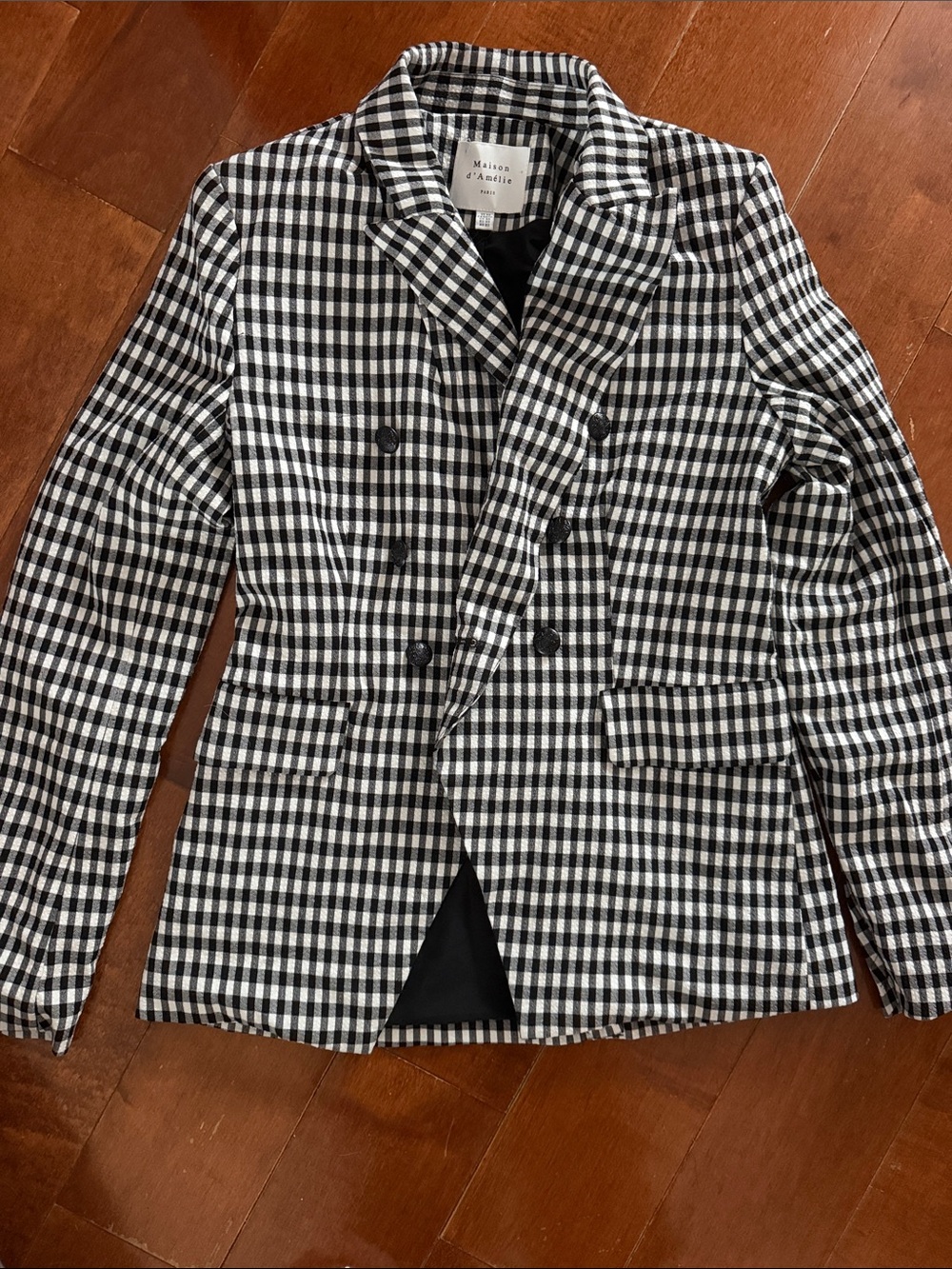 NWT Sz XS Maison d'Amelie Women's Gingham Black & White Blazer
